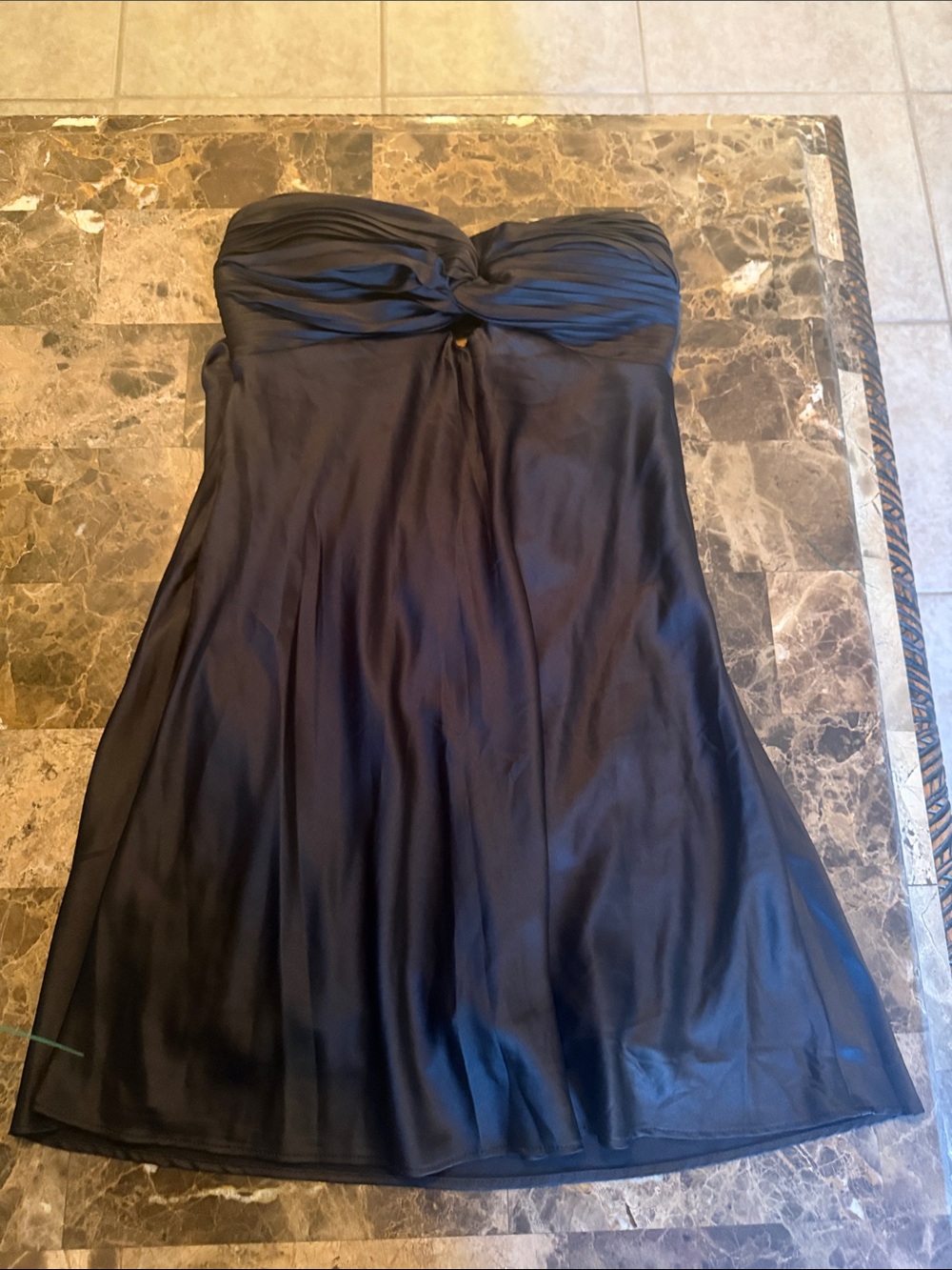 Alex and Ani Strapless Navy-Black Satin Cocktail Dress